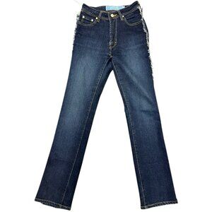 Y2K Denim Ruffle Jeans High Rise Straight Leg Size 26 Blue Vintage Azzure